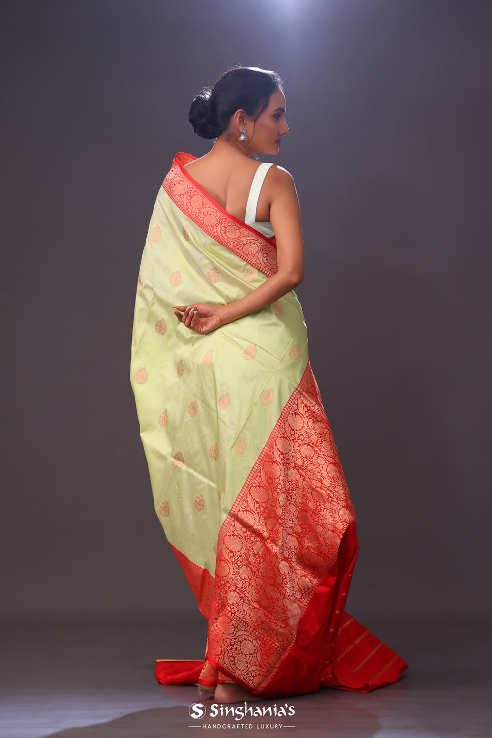 Gin Green Floral Butta Banarasi Silk Saree