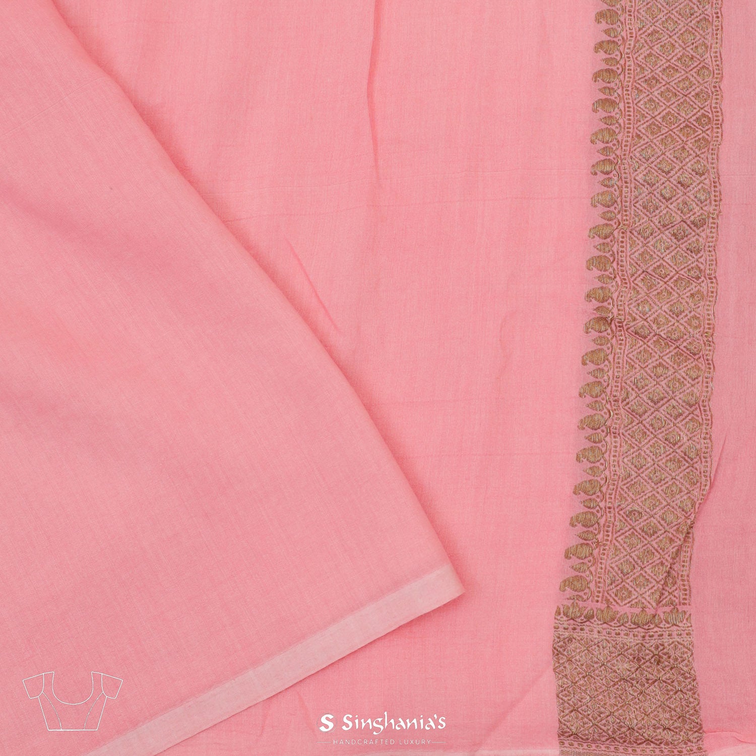 Light Pink Moonga Saree With Banarasi Weaving