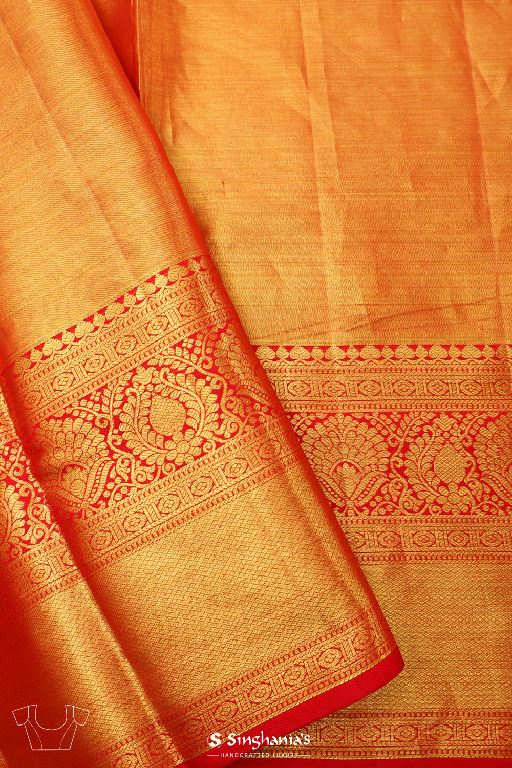 Red Gold Tissue Kanjivaram Saree With Stripes Weaving