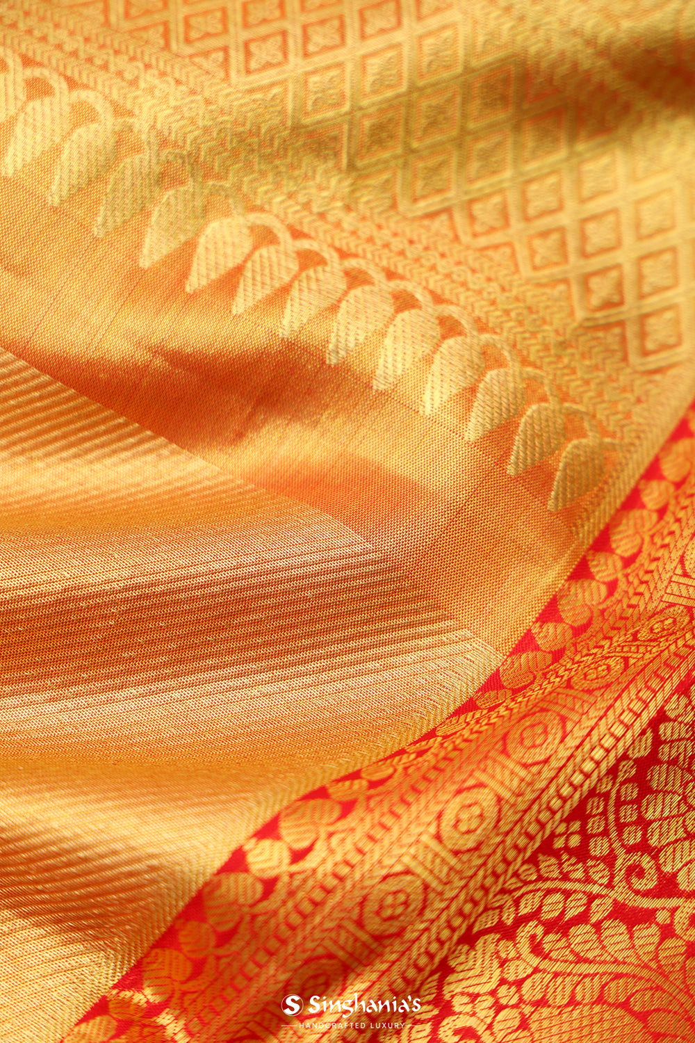 Red Gold Tissue Kanjivaram Saree With Stripes Weaving