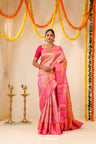 Candlelight Peach Tissue Kanjivaram Saree With Floral Jaal Weaving