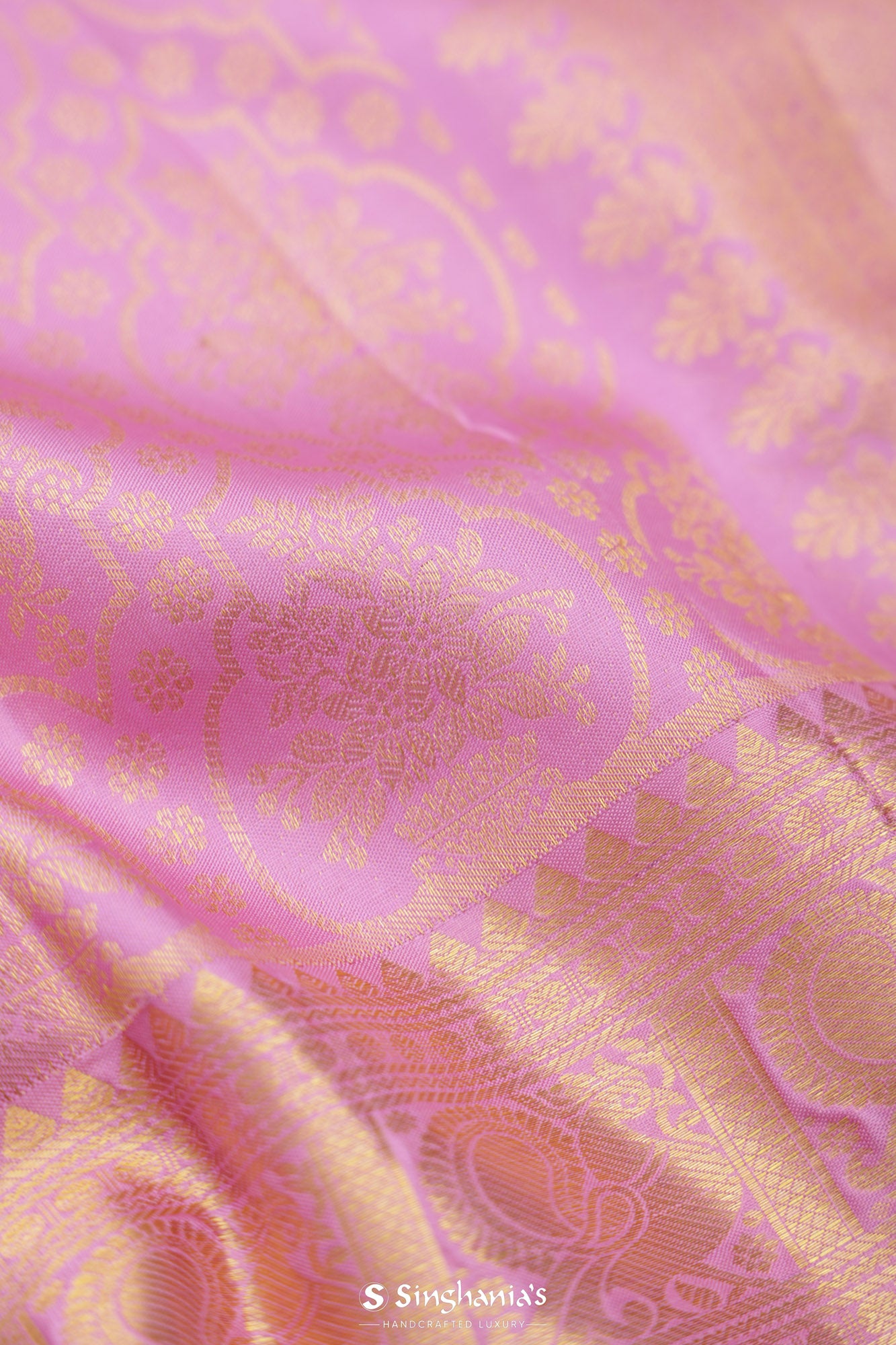Deep Lilac Kanjivaram Silk Saree With Zari Butti
