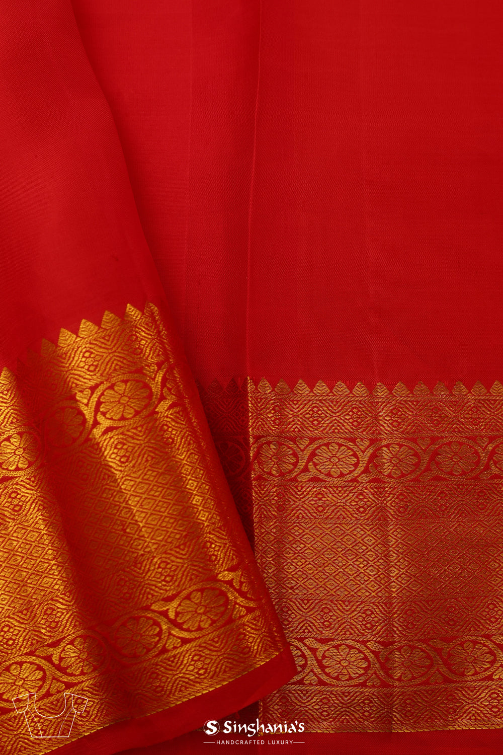 Scarlet Red Kanjivaram Silk Saree With Floral Butta