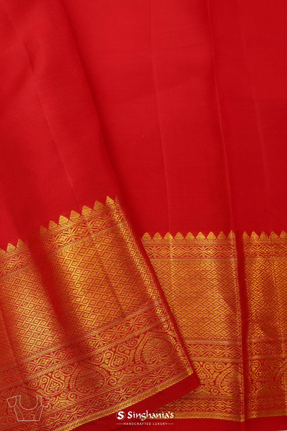 Cadmium Red Kanjivaram Silk Saree With Floral Jaal Weaving