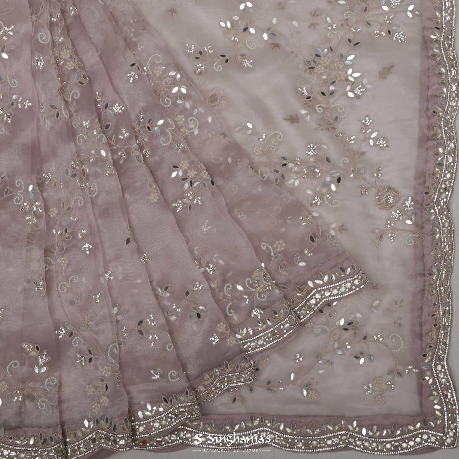 Pastel Pink Tissue Organza Saree With Jaal Embroidery