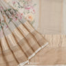 Linen White Printed Maheshwari Saree With Floral Pattern
