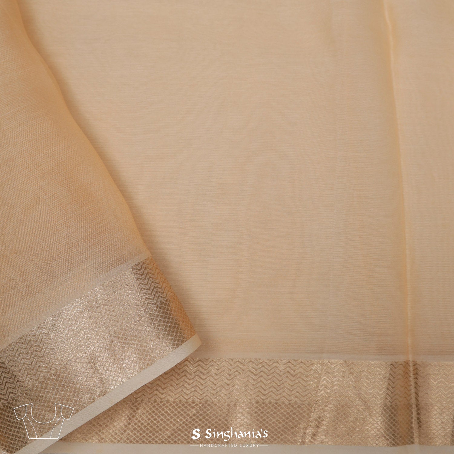 Vanilla Cream Printed Maheshwari Saree With Floral Pattern