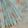 Stone Blue Printed Maheshwari Saree With Floral Pattern