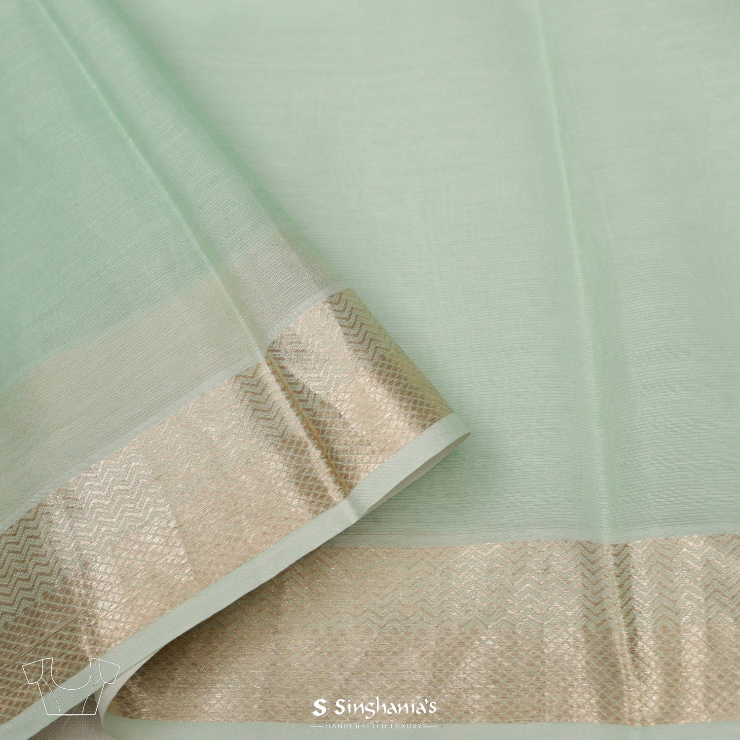 Celadon Green Printed Maheshwari Saree With Floral Pattern