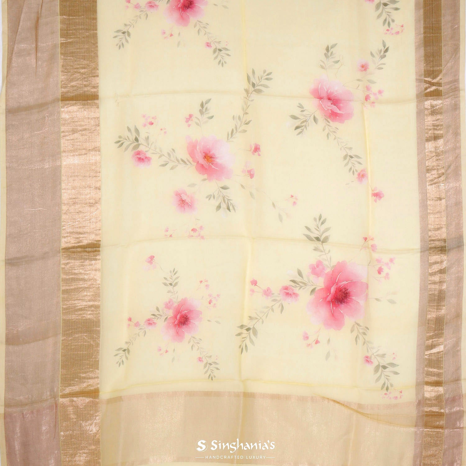 Relax Yellow Printed Maheshwari Saree With Floral Pattern