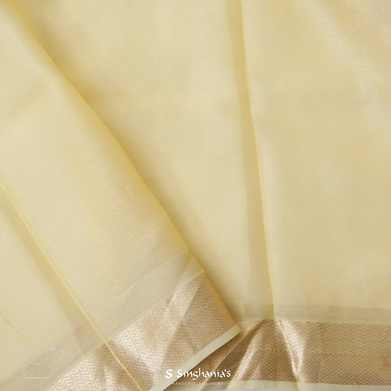 Light Yellow Printed Maheshwari Saree With Floral Pattern