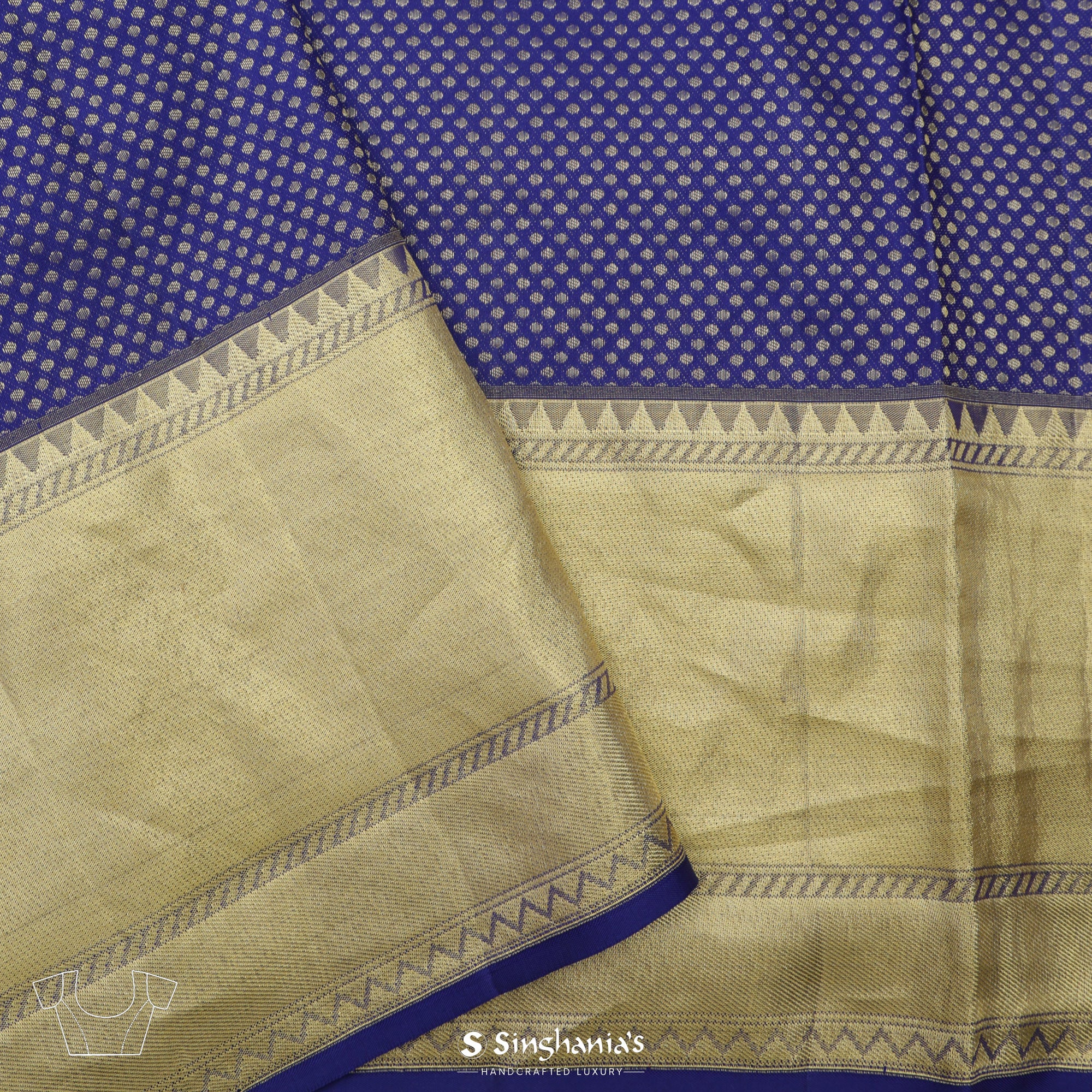 Egyptian Blue Kanjivaram Silk Saree With Gold Zari Weaving