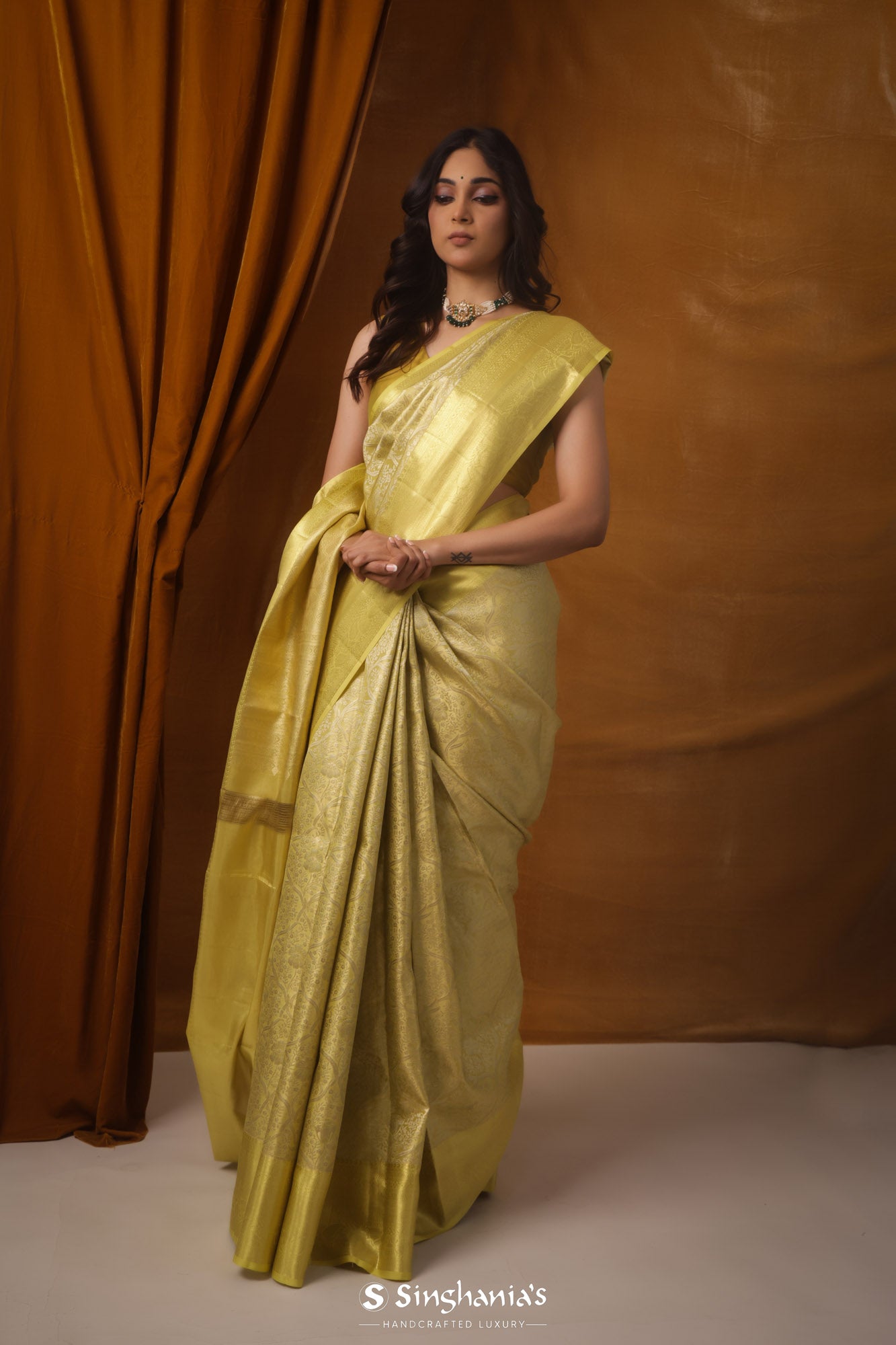 Shop Gold designer Silk Sarees for Women Online | Aza Fashions