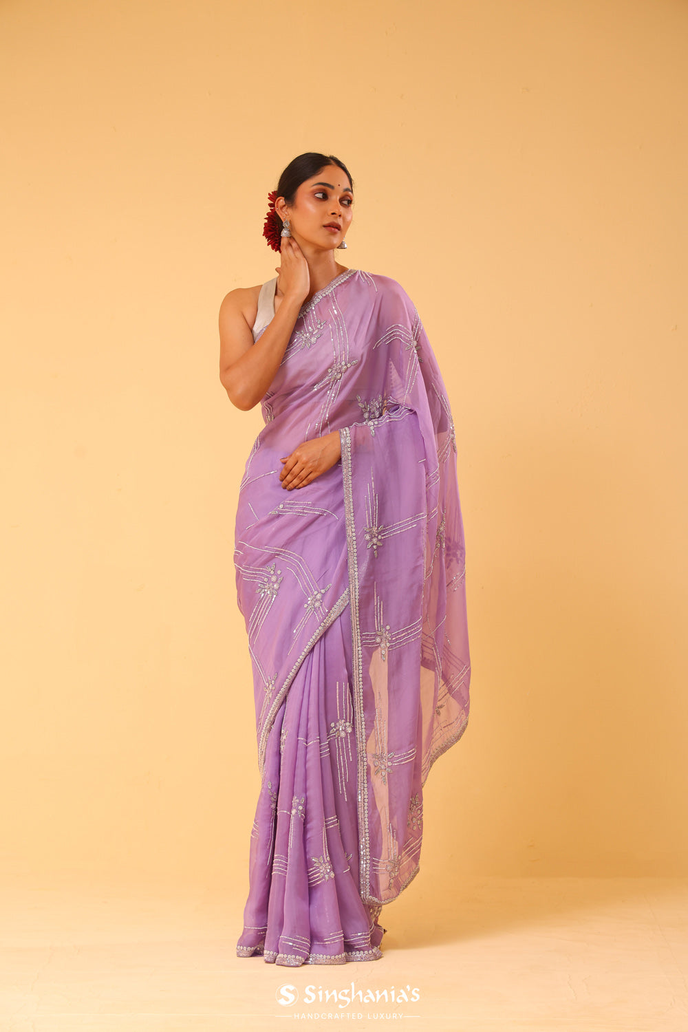 Iris Purple Organza Handcrafted Saree