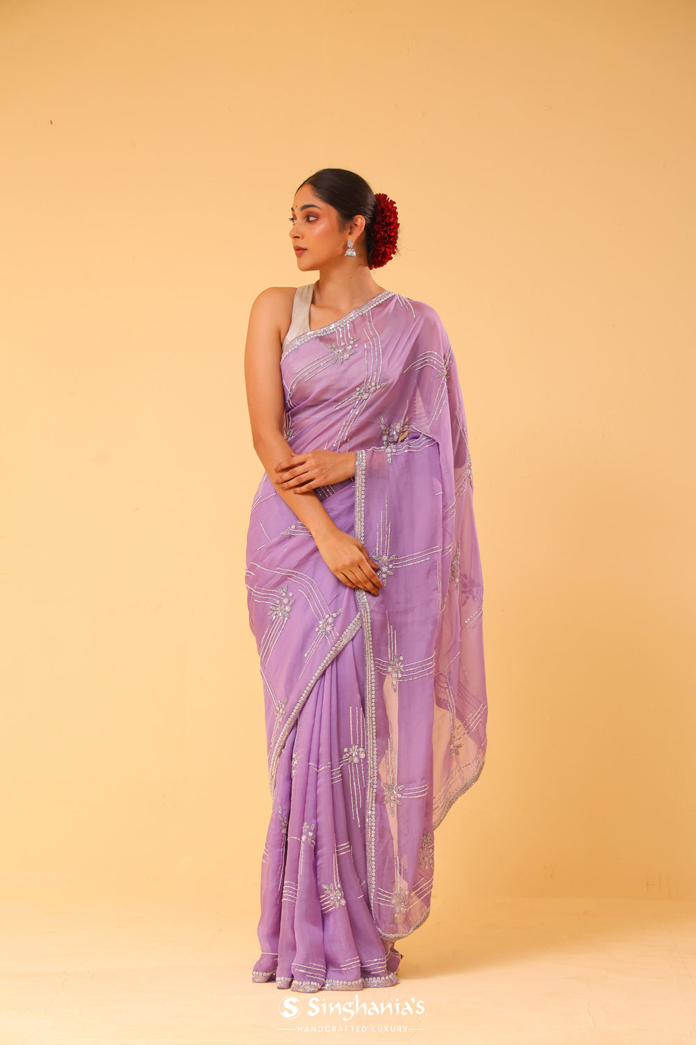 Iris Purple Organza Handcrafted Saree