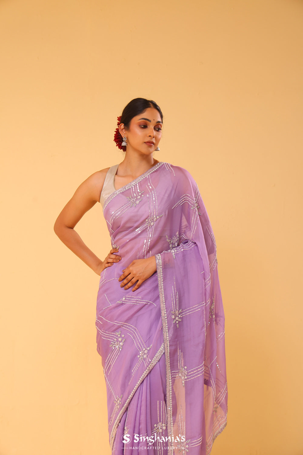 Iris Purple Organza Handcrafted Saree