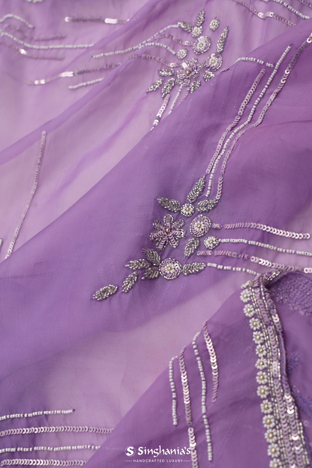 Iris Purple Organza Handcrafted Saree