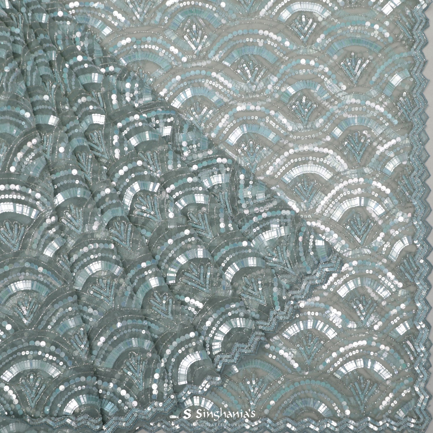 Powder Blue Organza Saree With Geometrical Embroidery