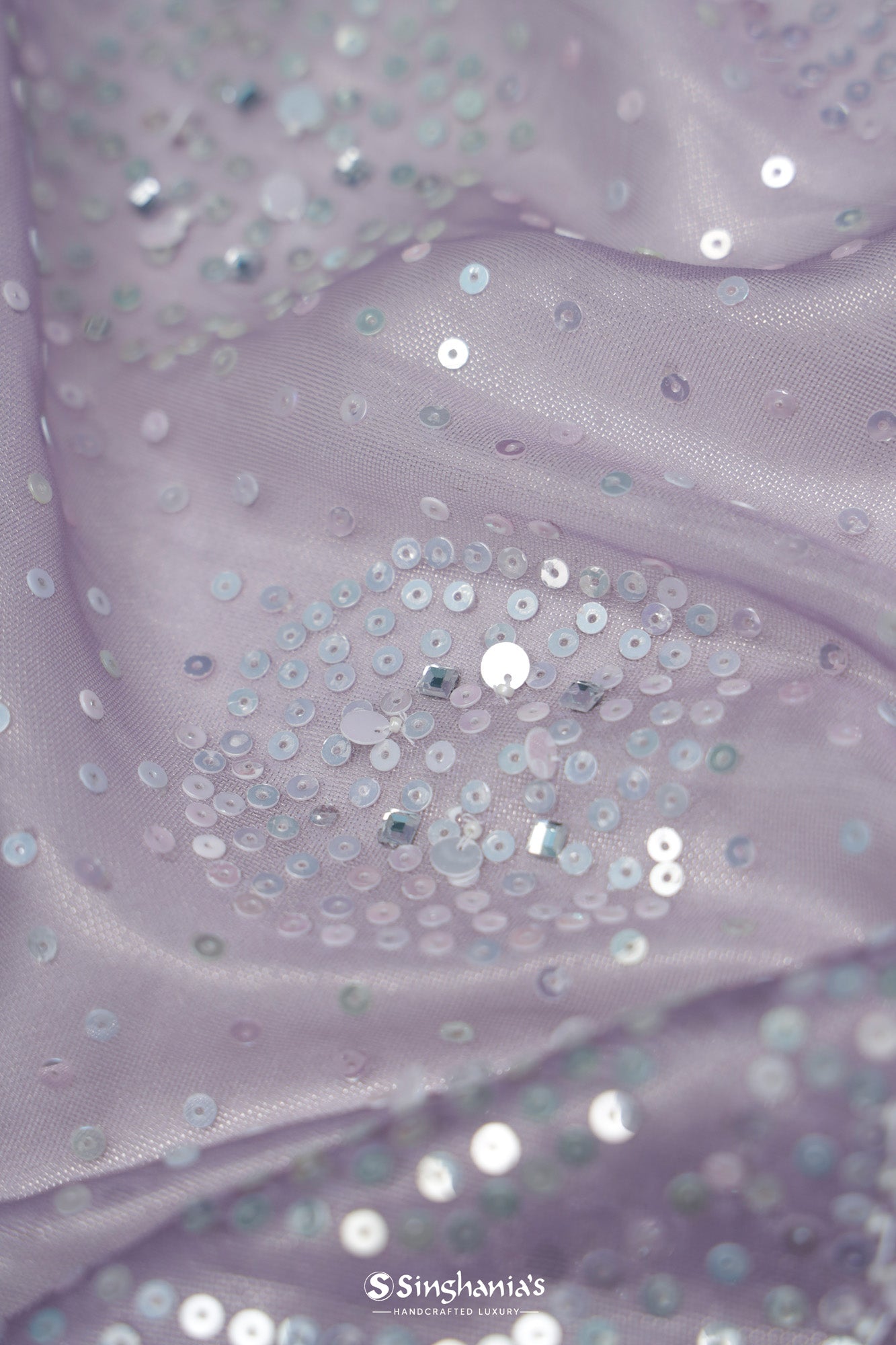 Periwinkle Purple Organza Saree With Hand Embroidery