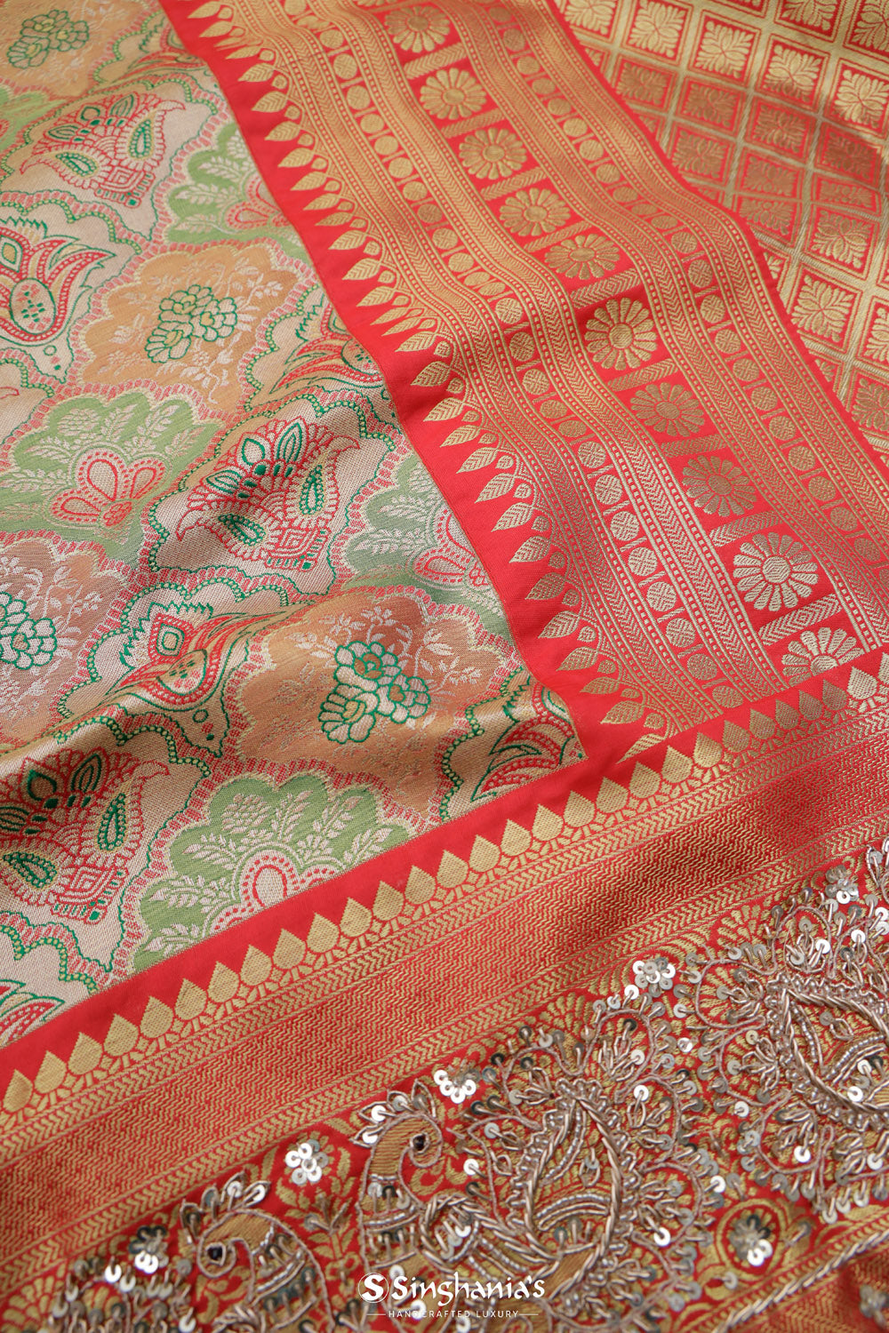 Green Yellow Kanjivaram Silk Saree With Embroidery Border