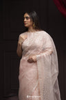 Oyster Pink Tissue Designer Saree With Floral Embroidery