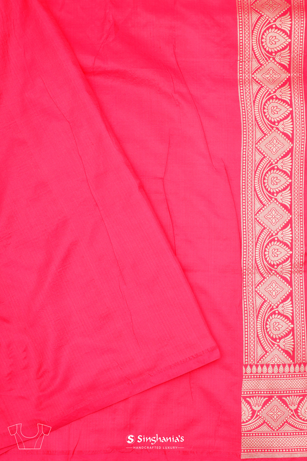 Bright Pink Banarasi Silk Saree With Floral Jaal Weaving