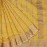 Vibrant Yellow Silk Saree With Mukaish Work In Grid Pattern