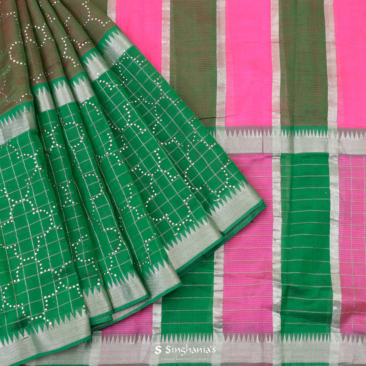 Green Multishade Silk Saree With Foil Print