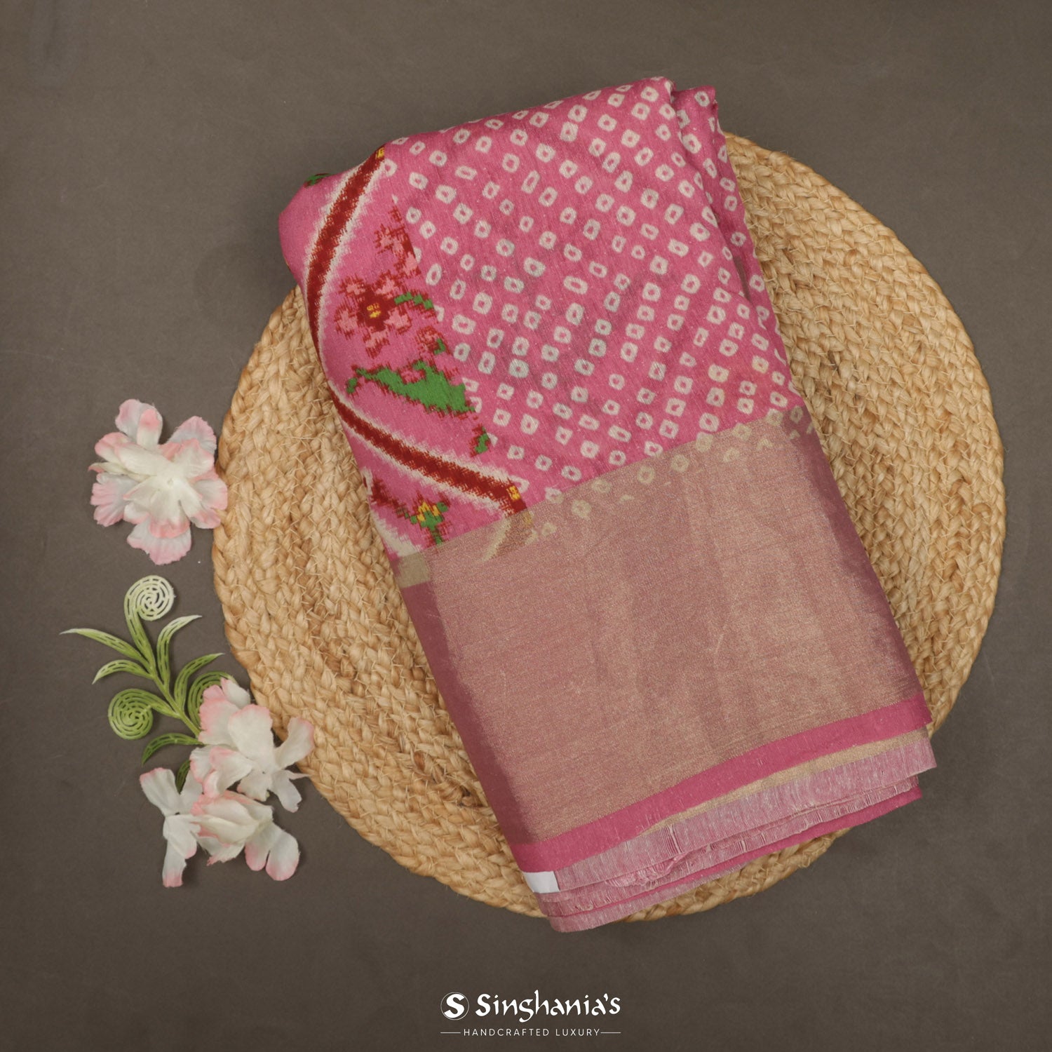 Carnation Pink Matka Silk Saree With Printed Patan Patola
