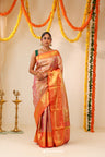 Pinkish Gold Tissue Kanjivaram Saree With Floral Jaal Weaving