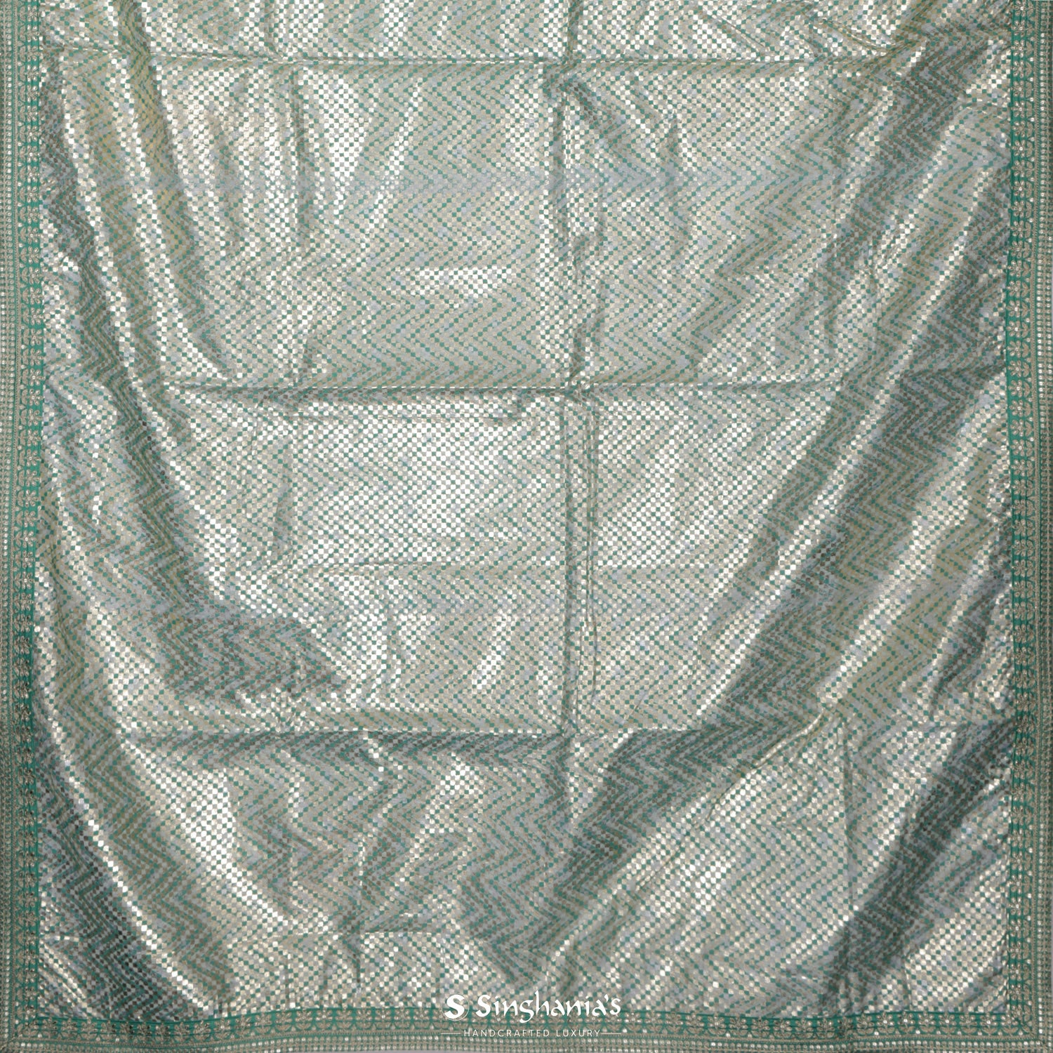 Light Gray Printed Linen Saree With Foil Work
