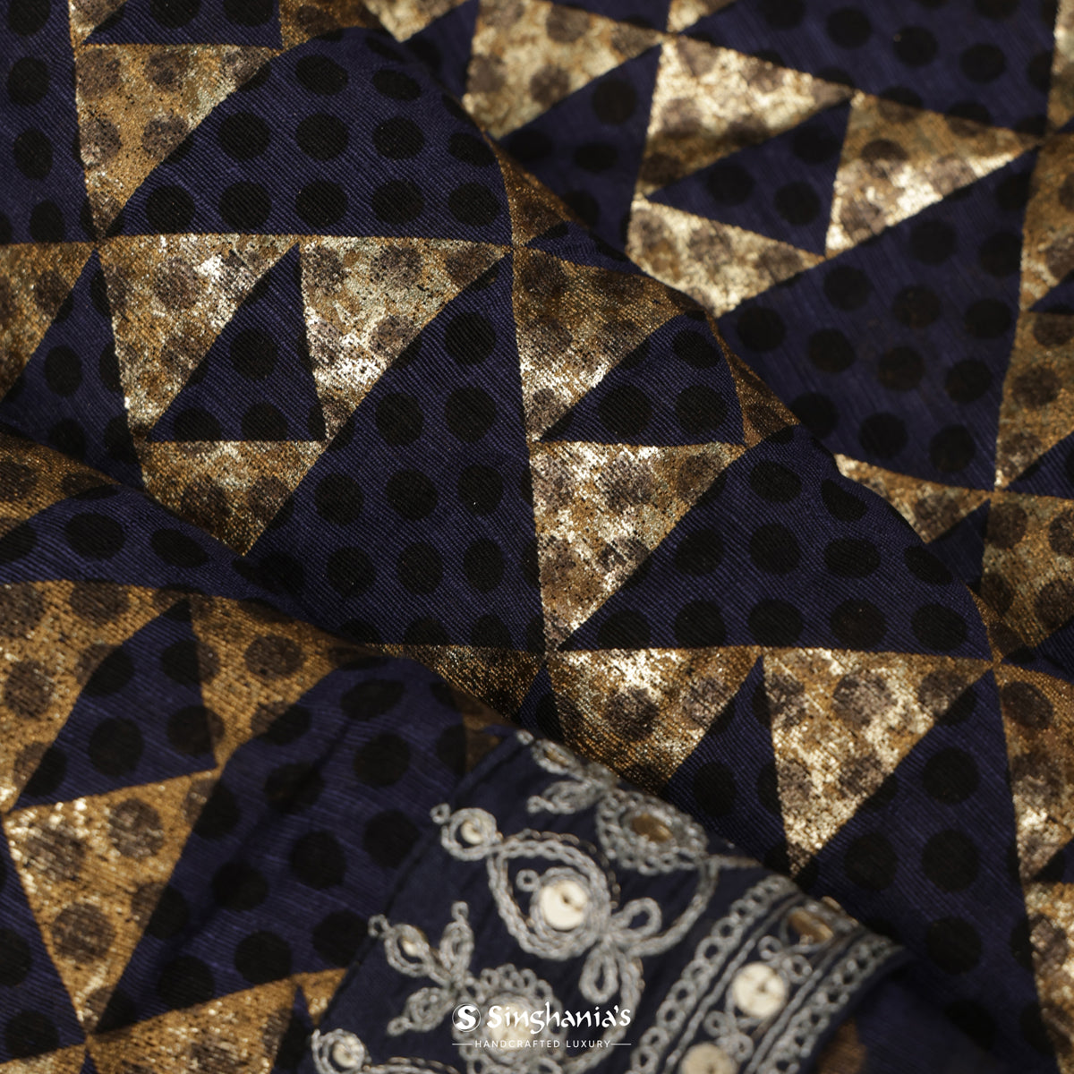 Millennium Blue Printed Linen Saree With Foil Print