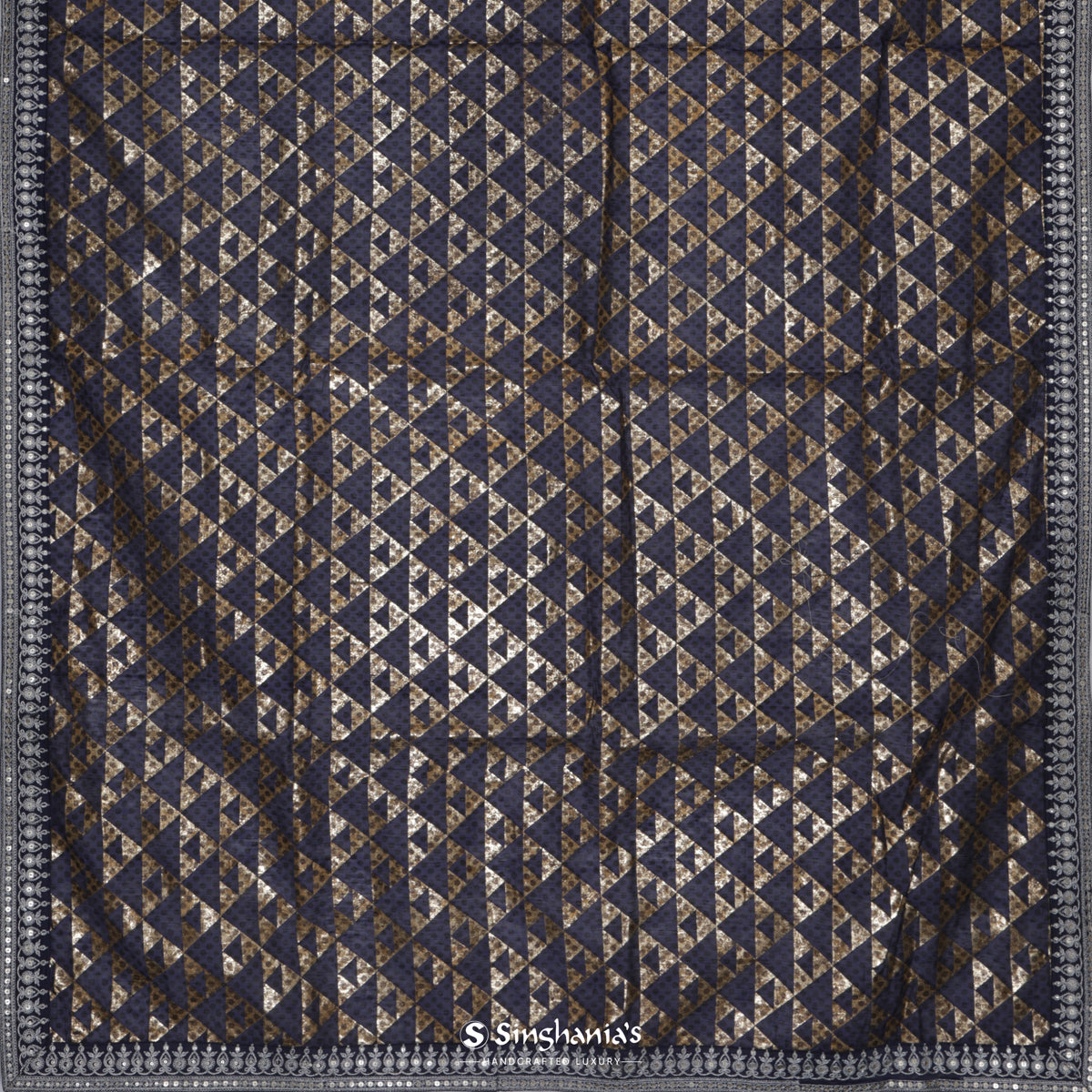 Millennium Blue Printed Linen Saree With Foil Print