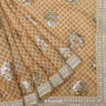 Cream Yellow Linen Saree With Printed Butti Pattern And Floral Foil Work