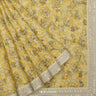 Cream Yellow Printed Linen Saree With Abstract Pattern