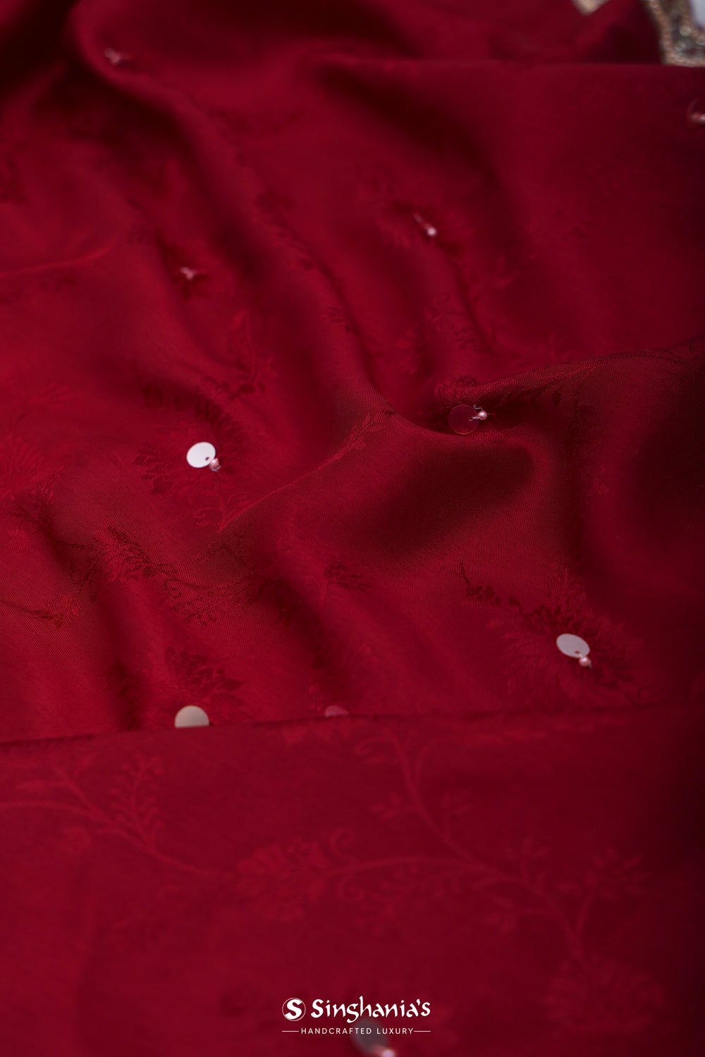 Deep Maroon Silk Saree With Hand Embroidery