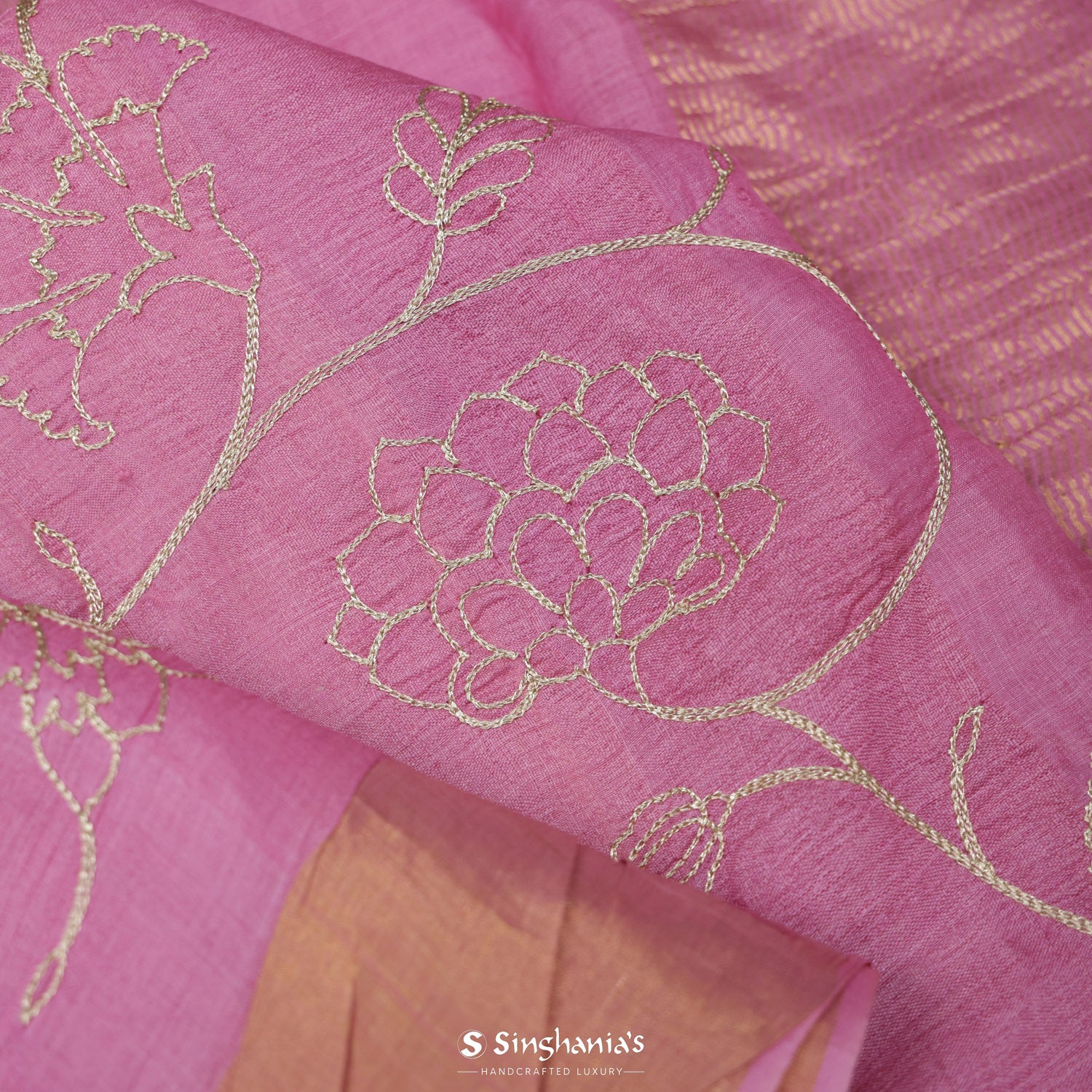 Persian Pink Tussar Saree With Floral Embroidery