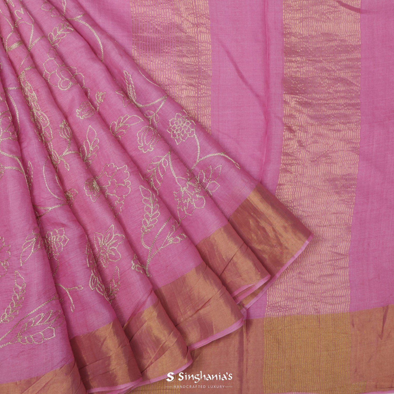 Persian Pink Tussar Saree With Floral Embroidery