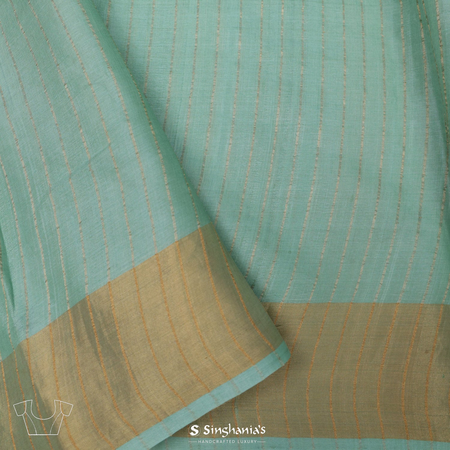 Tiffany Blue Tussar Saree With Floral Embroidery