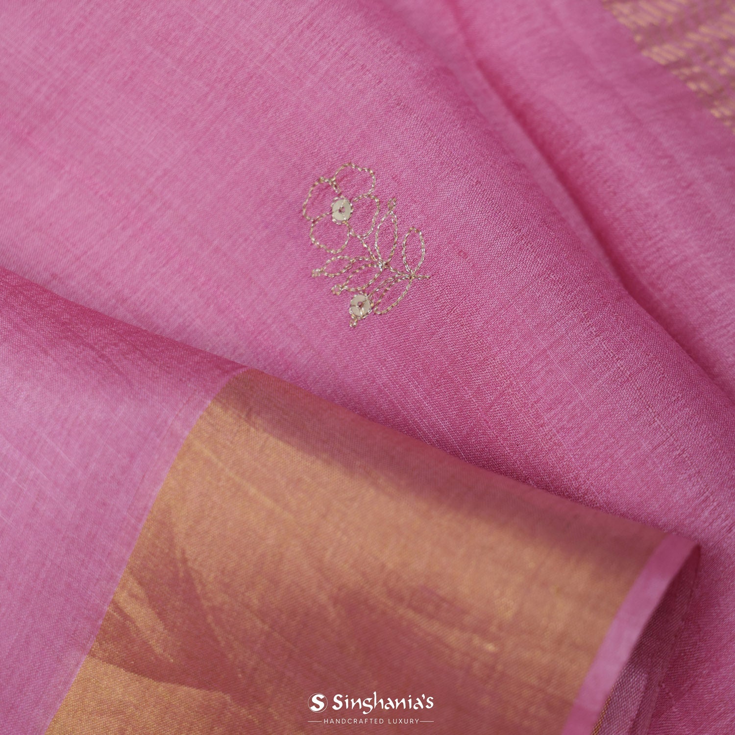 Passion Pink Tussar Silk Saree With Floral Thread Buttis