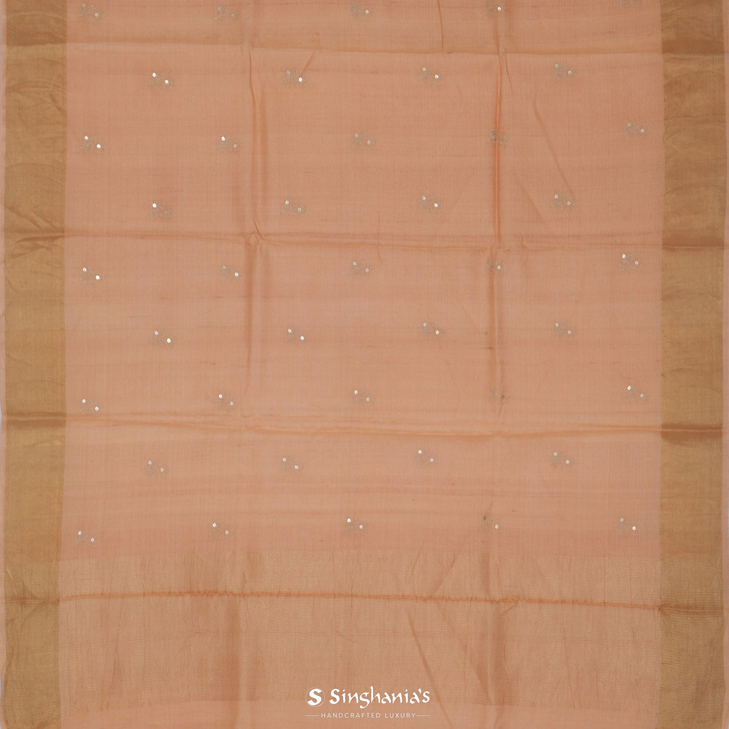 Tangerine Orange Tussar Saree With Floral Embroidery