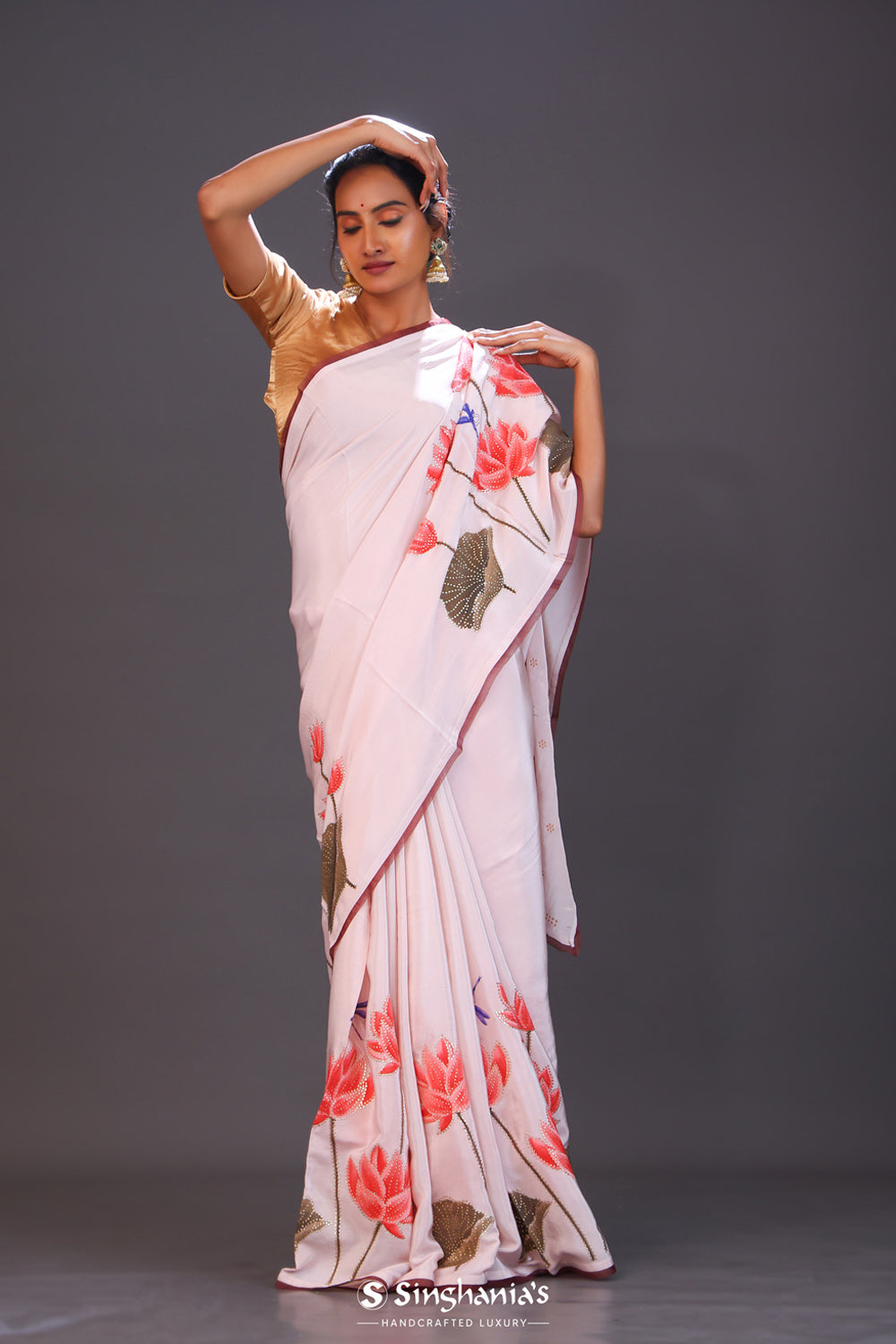 Pastel Rose Handcrafted Satin Saree