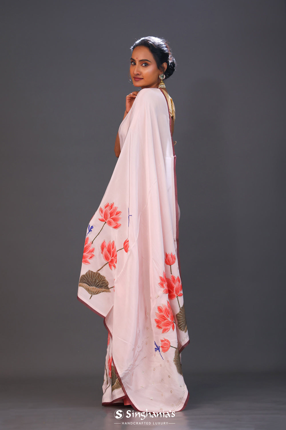 Pastel Rose Handcrafted Satin Saree