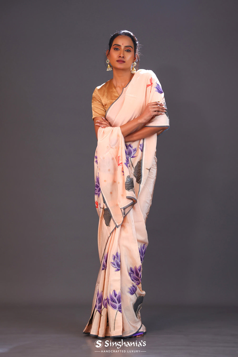 Magnolia Ivory Printed Satin Saree