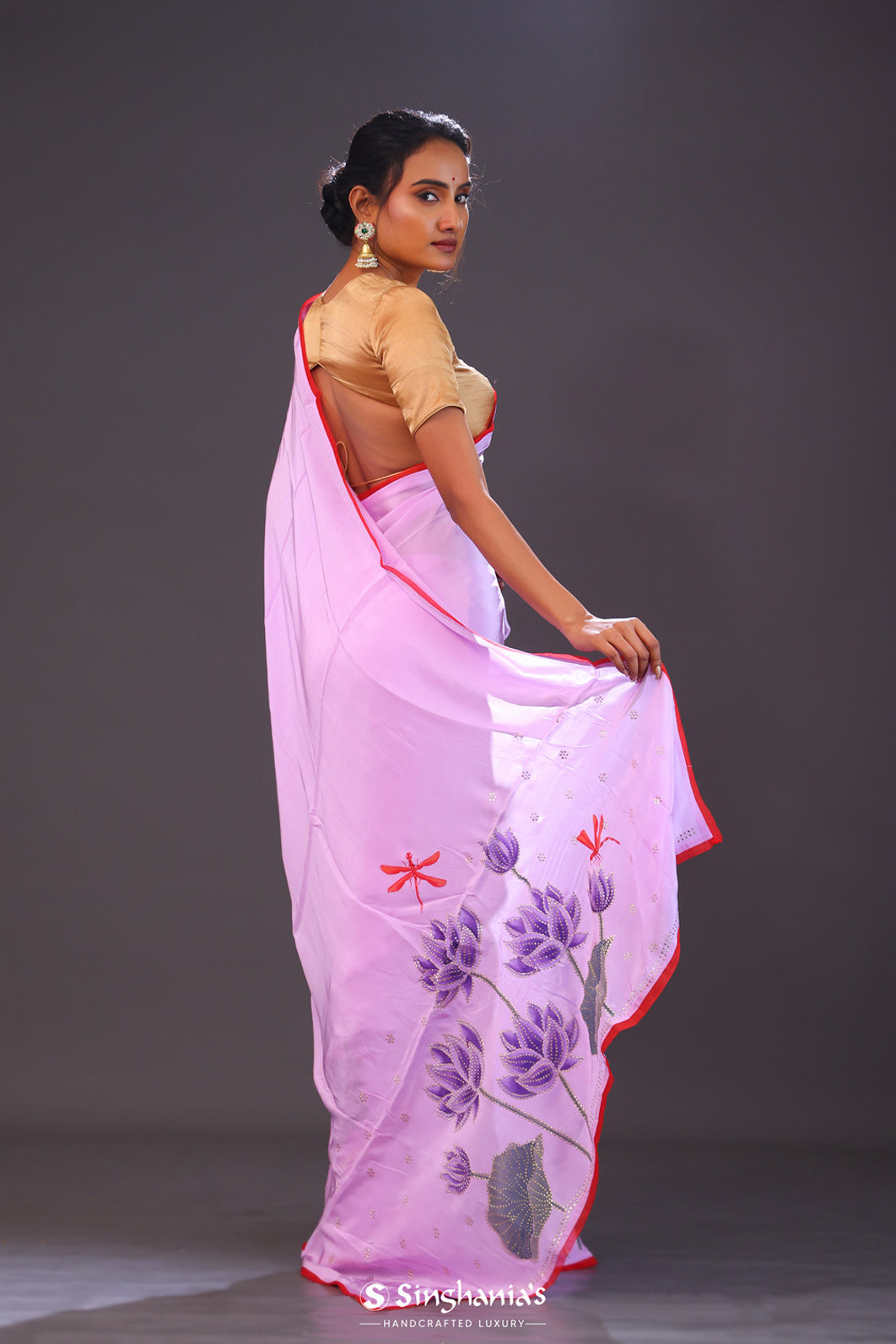 Lavender Purple Handcrafted Satin Saree