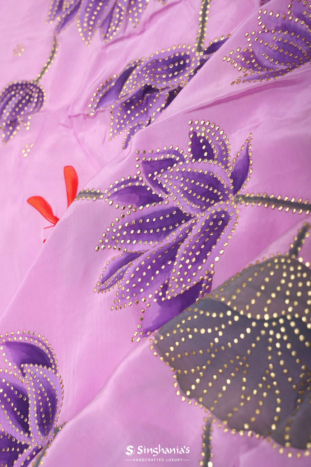 Lavender Purple Handcrafted Satin Saree