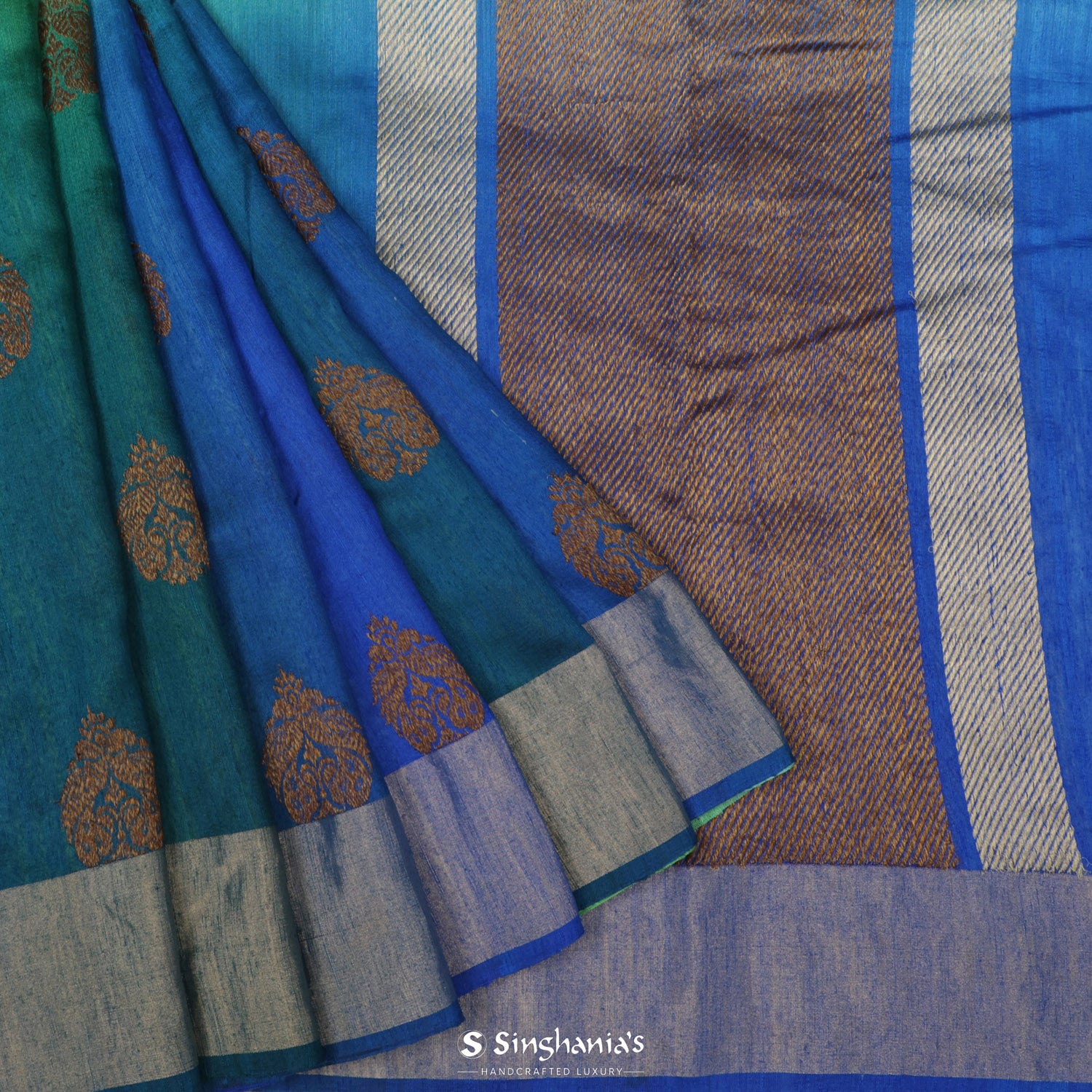 Blue Multi Shade Matka Silk Saree With Floral Buttis
