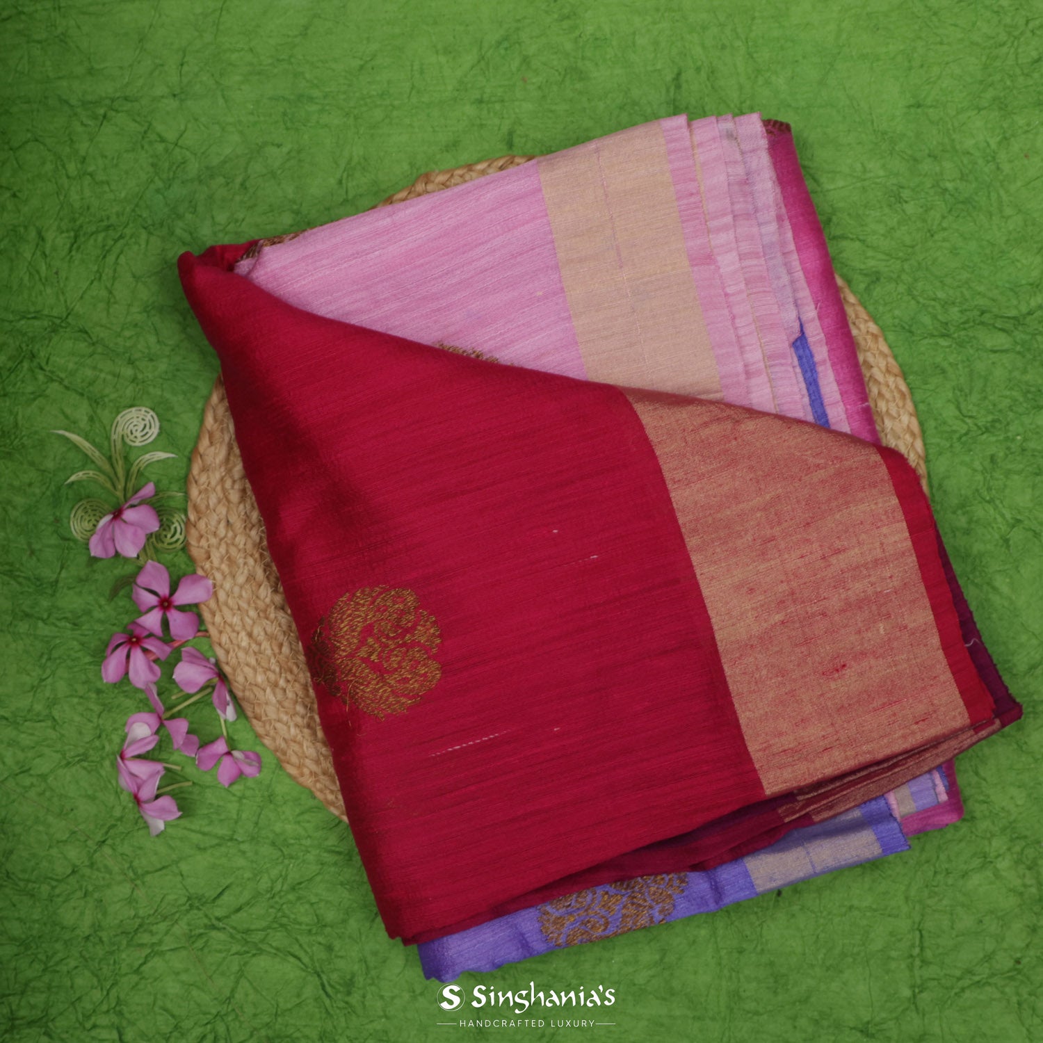 Pink Multicolur Matka Silk Saree With Floral Butta Weaving