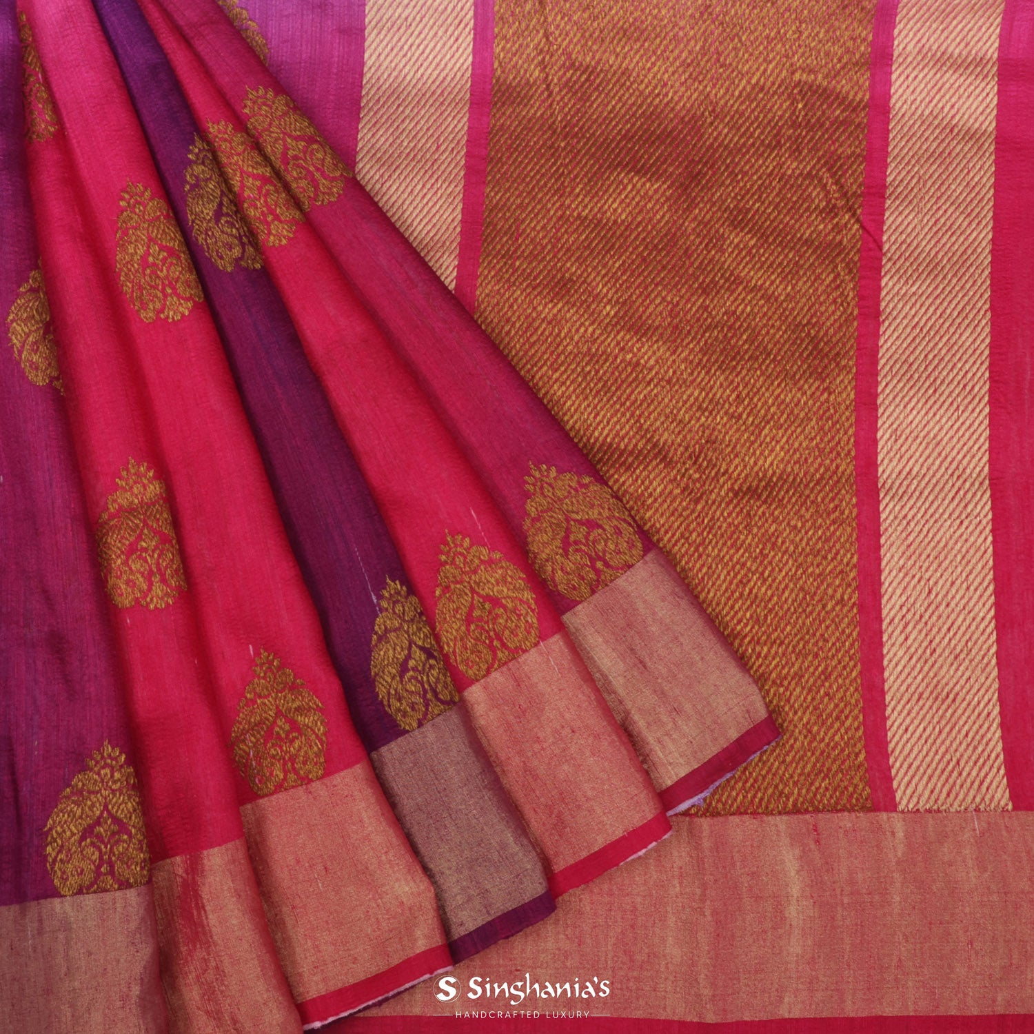 Pink Multicolur Matka Silk Saree With Floral Butta Weaving