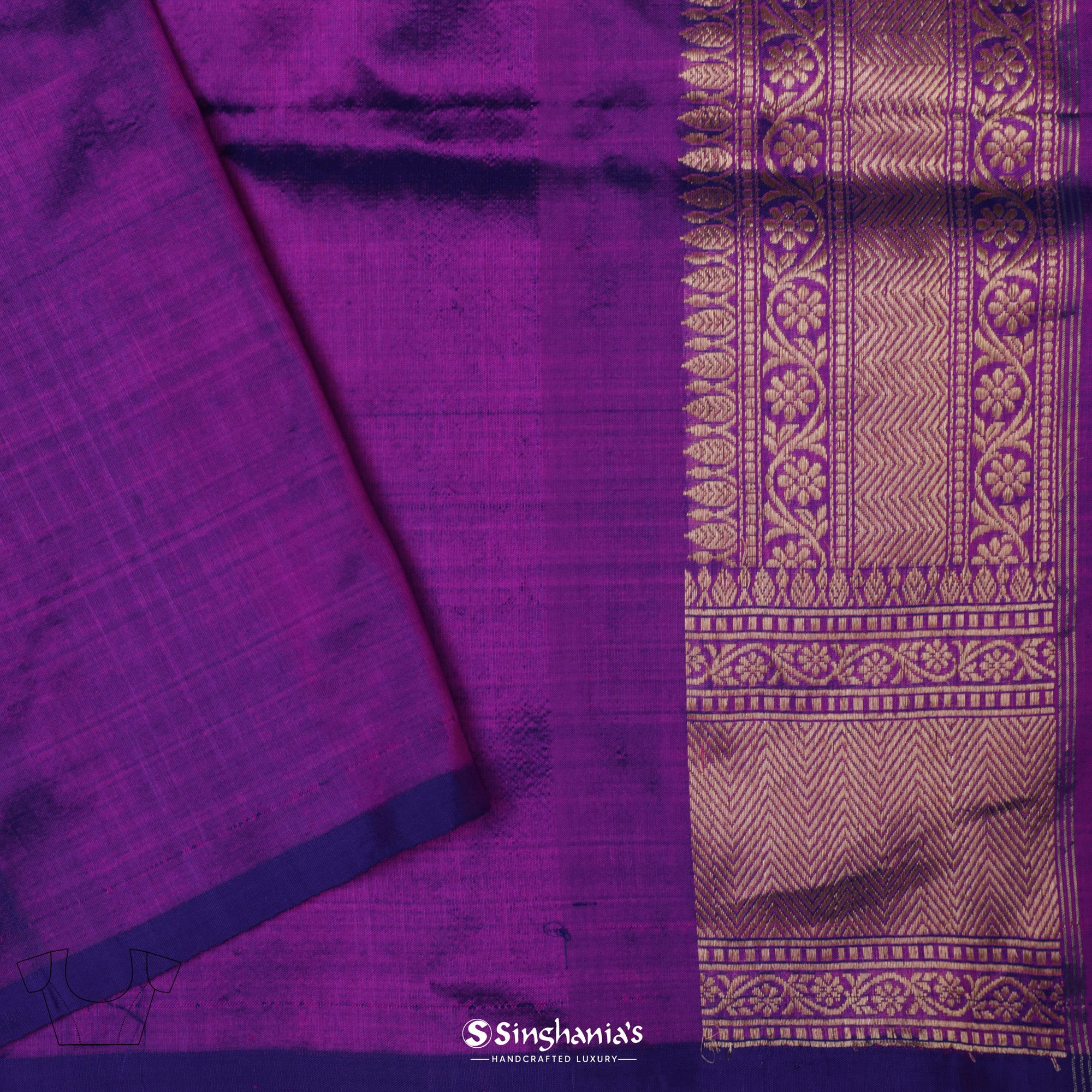 Blue Violet Banarasi Silk Saree With Floral Jaal Weaving